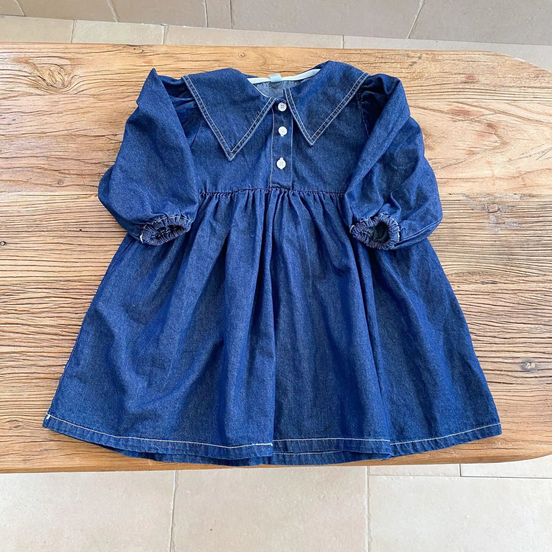 長袖ワンピース dress / 12M  80CM キッズトップス/ワンピース デニム 長袖シャツ/長袖セーラーカラーワンピース リンクコーデ 兄弟姉妹 お揃いコーデ【mh0006425】