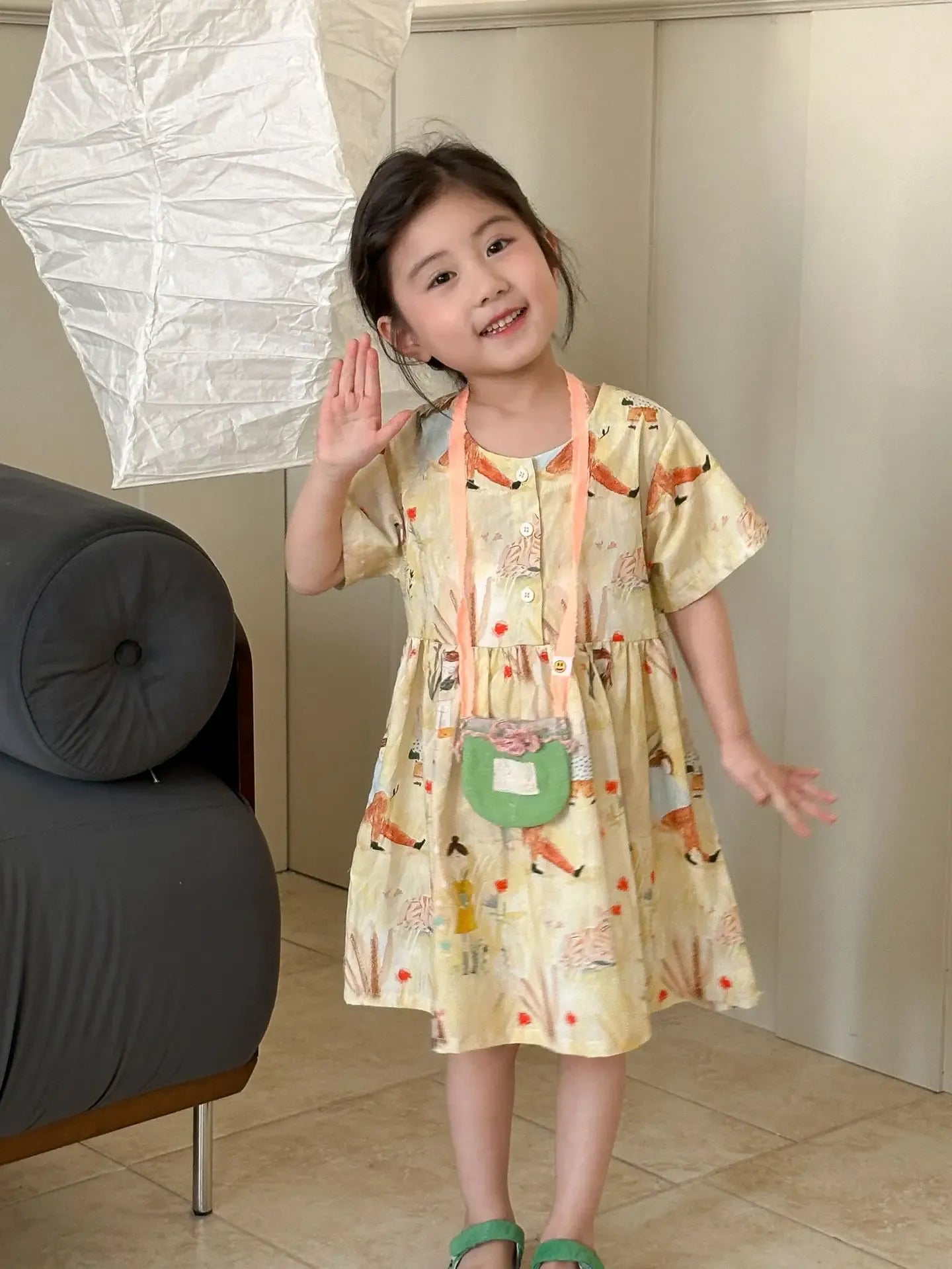 長袖セットアップ dress / 18M (80) キッズワンピース/セットアップ 2点セット プリント柄半袖ワンピース/半袖シャツ+ショートパンツ リンクコーデ 兄弟姉妹 お揃いコーデ【mh0008874】