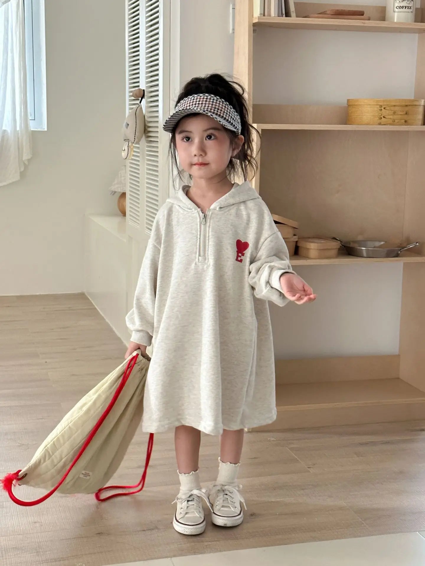 長袖セットアップ dress / 80cm 12M キッズワンピース/セットアップ 2点セット ハートロゴフーディ長袖スウェットワンピース/フーディスウェットプルオーバー+ロングパンツ リンクコーデ 兄弟姉妹 お揃いコーデ【mh0008776】