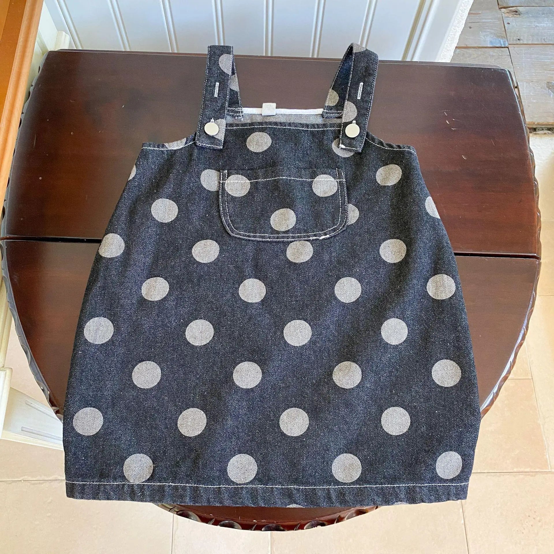 ノースリーブワンピース dress / 80cm キッズパンツ/サスペンダースカート デニム水玉ポルカドットプリントルーズロングパンツ/サスペンダーオーバーオールスカート リンクコーデ 兄弟姉妹 お揃いコーデ【mh0006890】