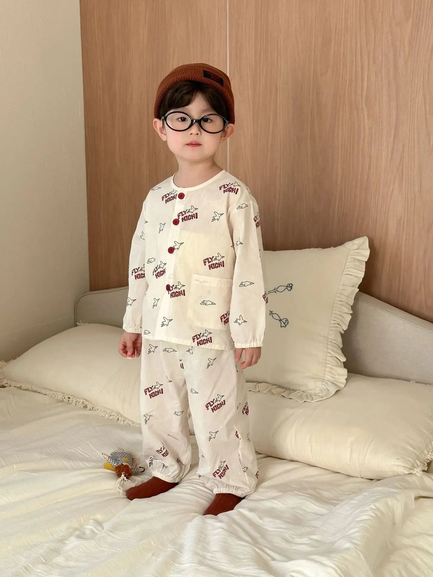 長袖パジャマ Fly Pigeon / 80cm 12M キッズセットアップ 2点セット 長袖パジャマセット カラフル水玉ドット/プリントノーカラー長袖シャツ+ロングパンツ【mh0008763】