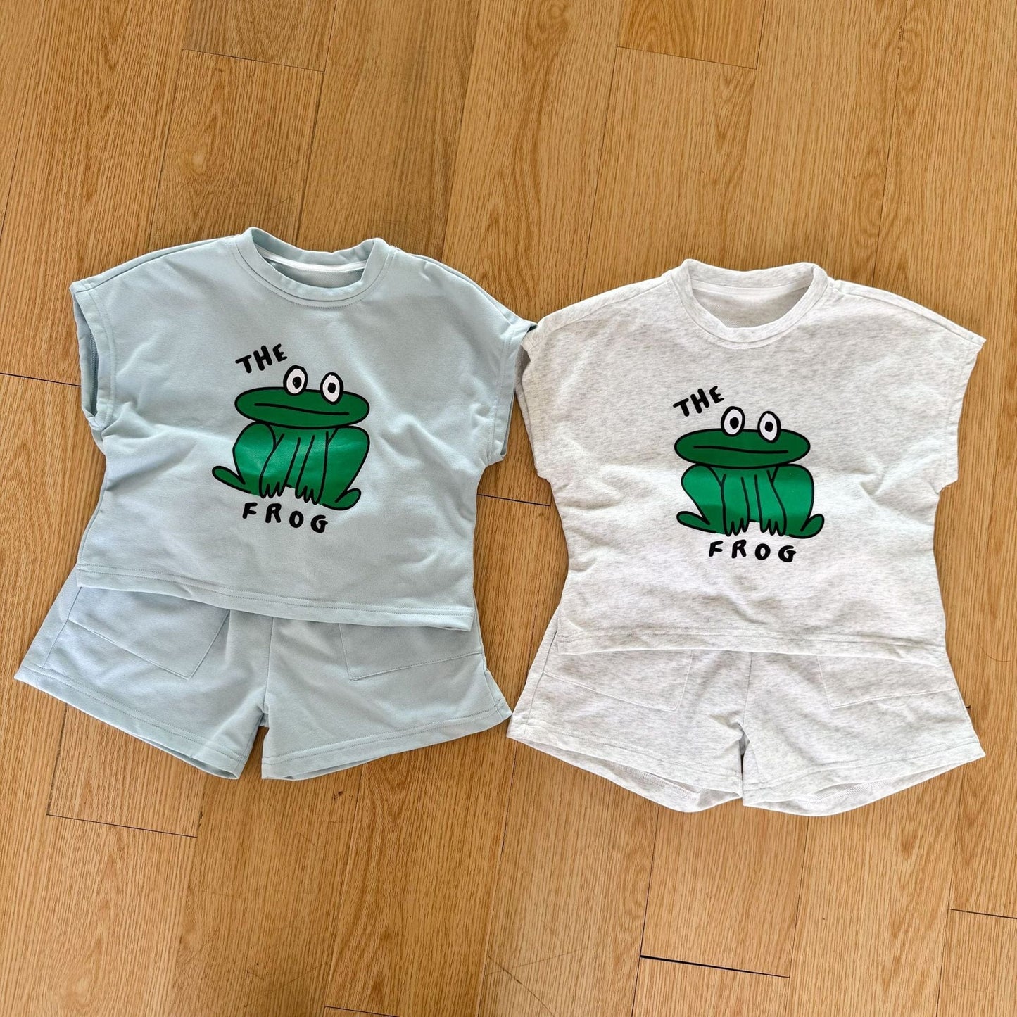 半袖セットアップ カエルFrogプリント半袖Tシャツ+ショートパンツセットアップ 2点セット【mh0009837】