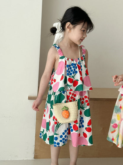 ノースリーブワンピース fruit + bag / 80cm カラフルフルーツプリントキャミソールワンピース【mh0009836】