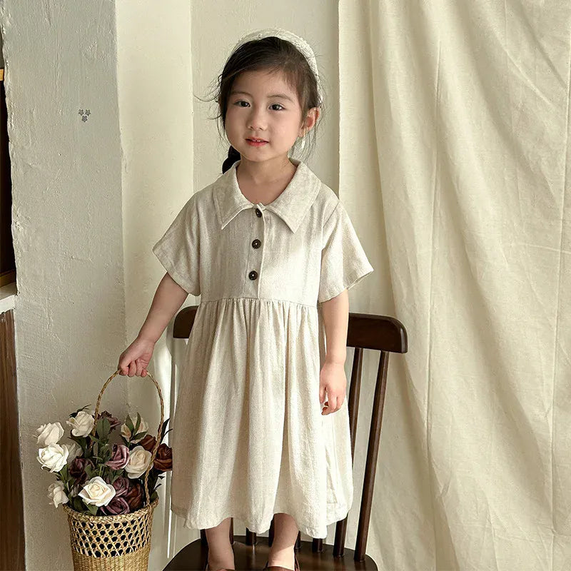 半袖セットアップ girl dress / 80cm 9-12M キッズセットアップ 2点セット/ワンピース ボーイズ半袖シャツ+ショートパンツ/ガールズ半袖ワンピース ナチュラル コットンリネン リンクコーデ 兄弟姉妹 お揃いコーデ【mh0004513】
