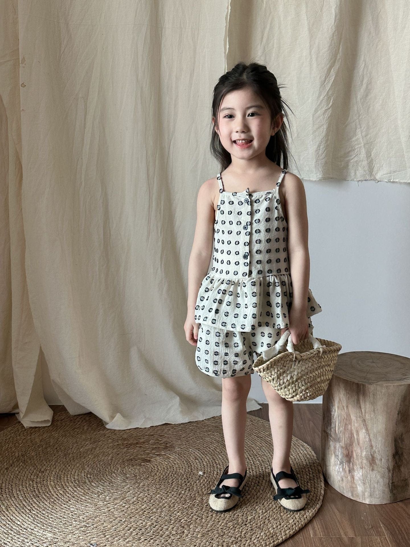 ノースリーブセットアップ girls set / 80cm ドットプリントセットアップ 2点セット ガールズ/ボーイズトップス+パンツセット【mh0009841】