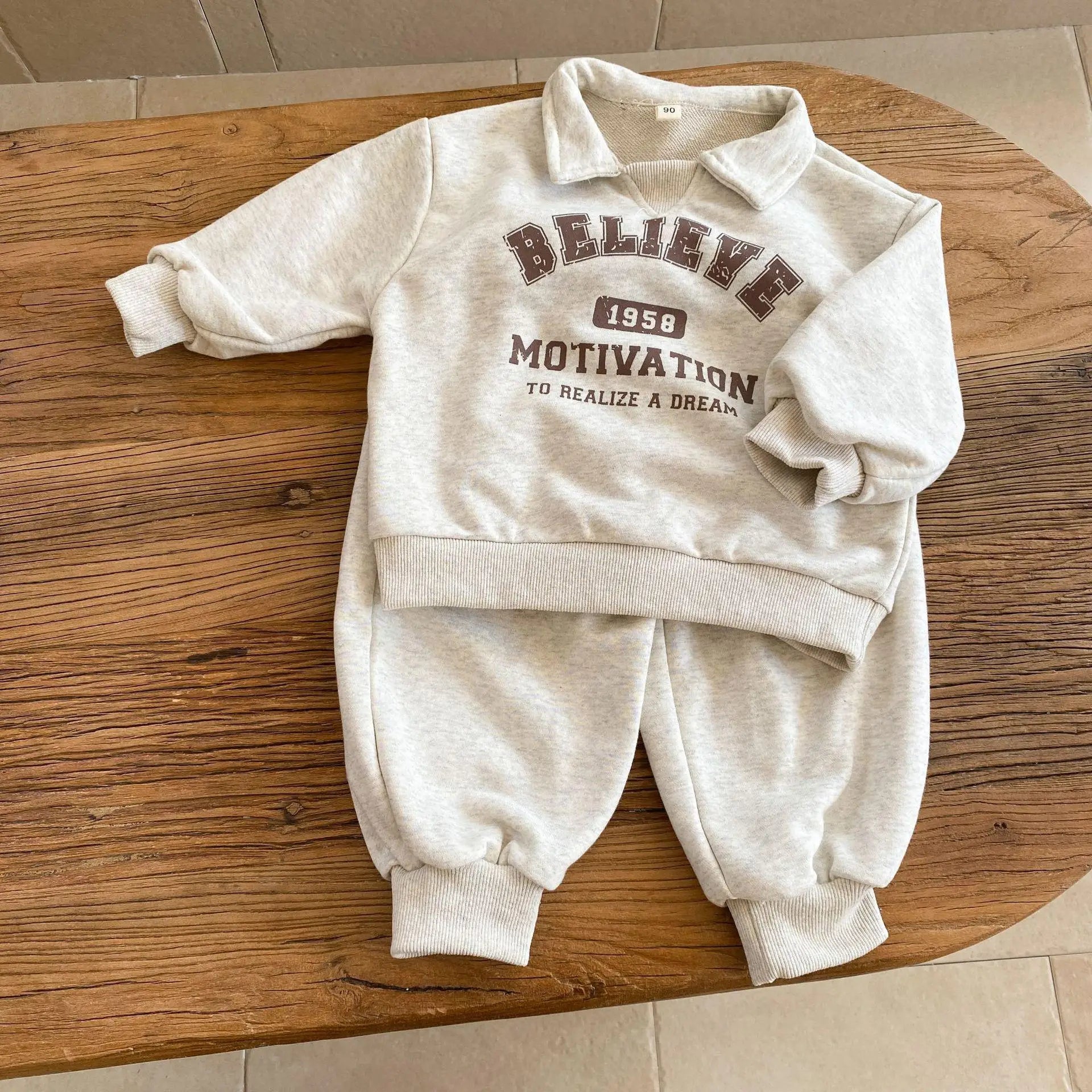 長袖セットアップ Gray / 12M  80CM キッズセットアップ 2点セット 長袖襟付きスウェットシャツ+ロングパンツ レターロゴプリント 2カラー【mh0006563】