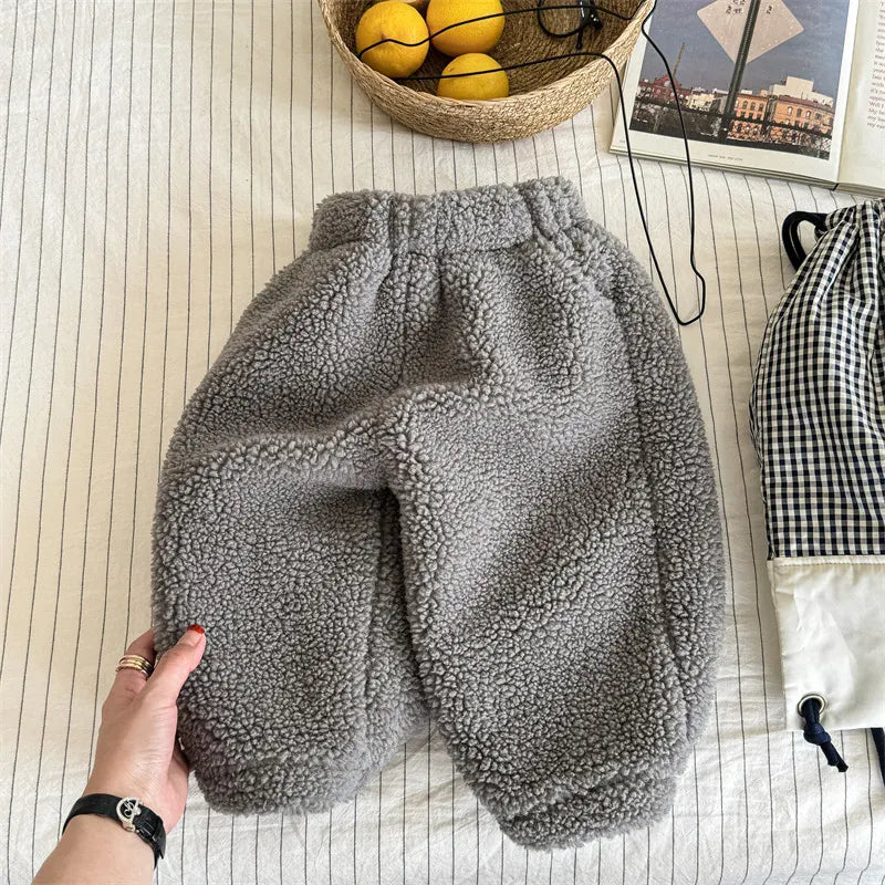 ロングパンツ・スウェットパンツ Gray / 12M  80CM キッズパンツ シンプルベーシック防寒ボアフリースロングパンツ【mh0007767】