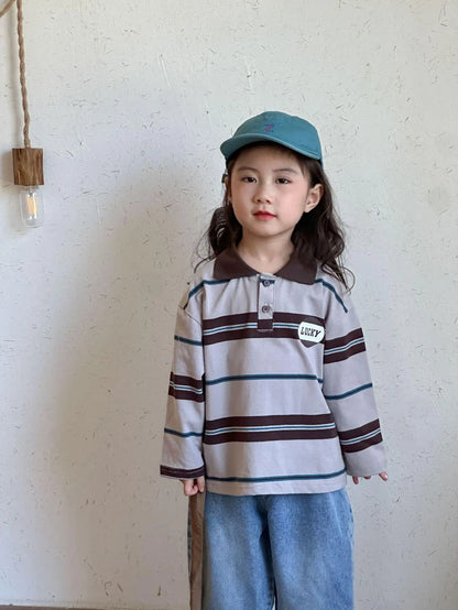 長袖シャツ・ブラウス gray / 80cm 12M キッズトップス レトロボーダー長袖ポロシャツ【mh-0008833】