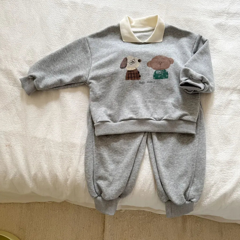 長袖セットアップ Gray / 80cm 襟付きベアくまプリントスウェットセットアップ 2点セット【mh0011249】