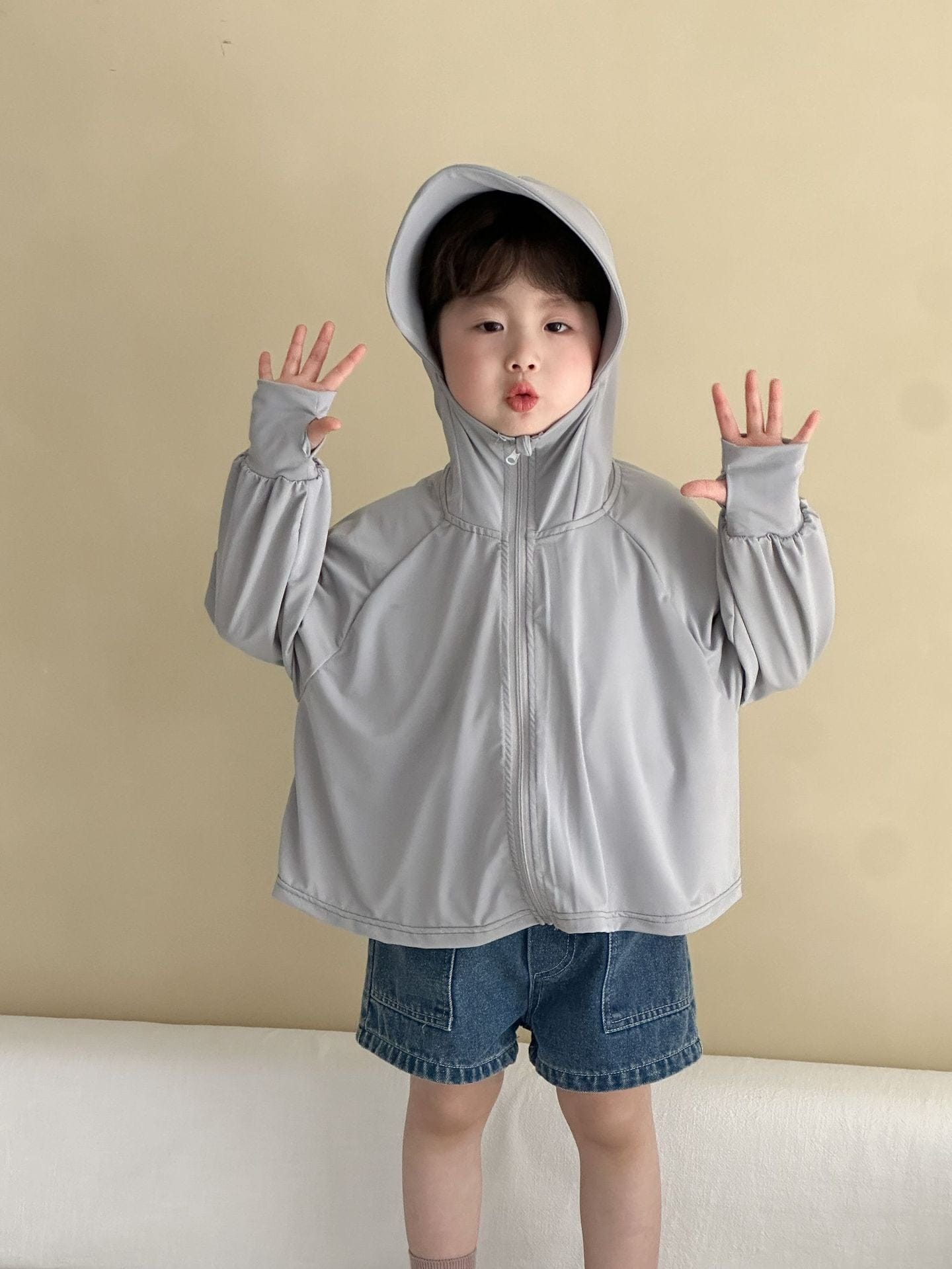 ショートコート・ジャケット・ジャンパー Gray / 80cm ビッグバイザーフードサンスクリーンジャケット【mh0009827】