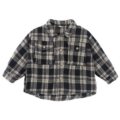 長袖シャツ・ブラウス Gray / 80cm レトロチェック長袖オーバーシャツ【mh0010482】