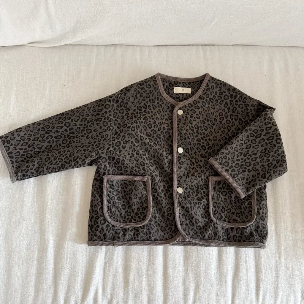 カーディガン・パーカー Gray / 80cm レオパードプリントコーデュロイカーディガン【mh0011238】