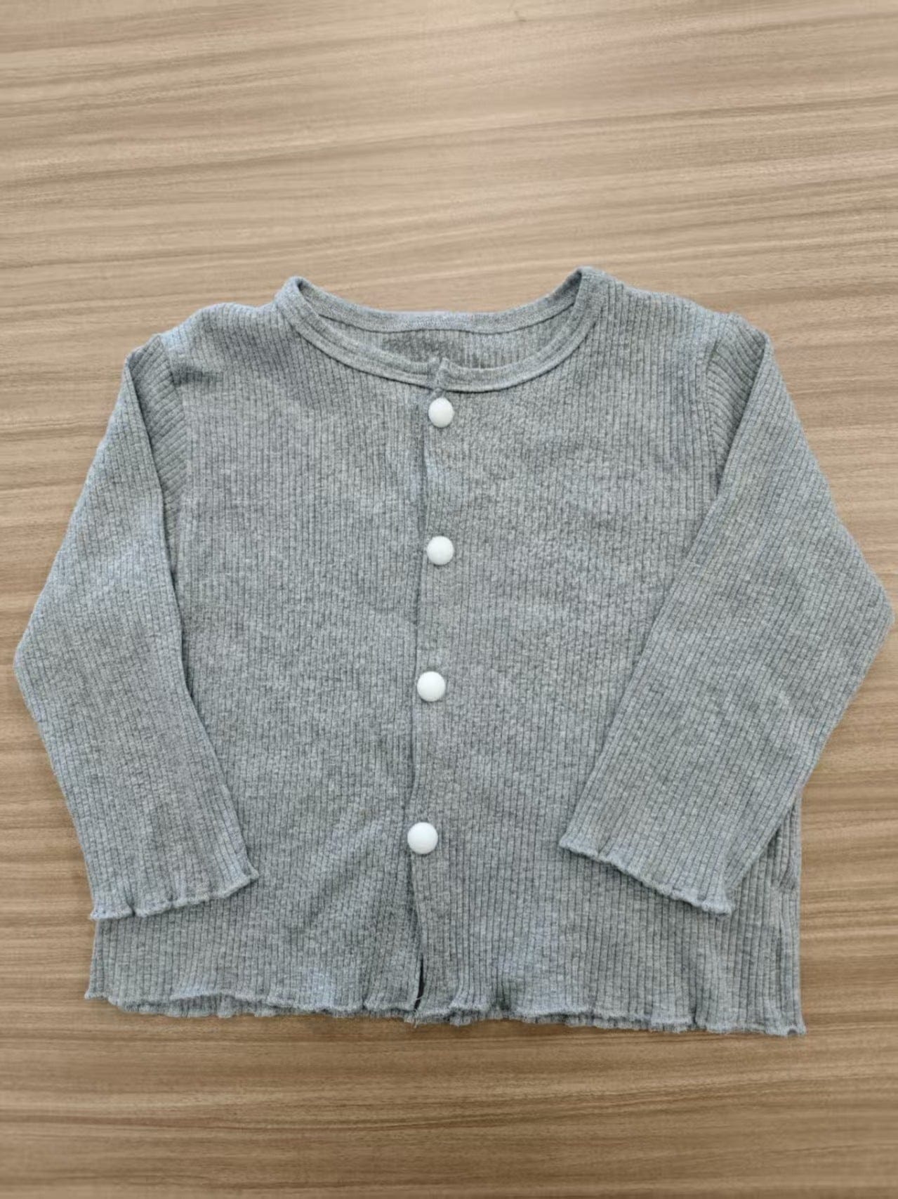 長袖セットアップ Gray / 80cm シンプル長袖カーディガン/ラッフル襟長袖Tシャツ【mh0010483】