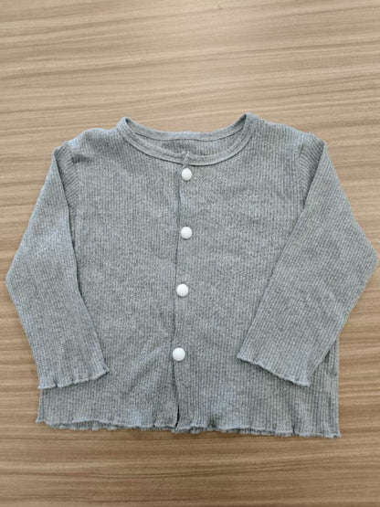 長袖セットアップ Gray / 80cm シンプル長袖カーディガン/ラッフル襟長袖Tシャツ【mh0010483】