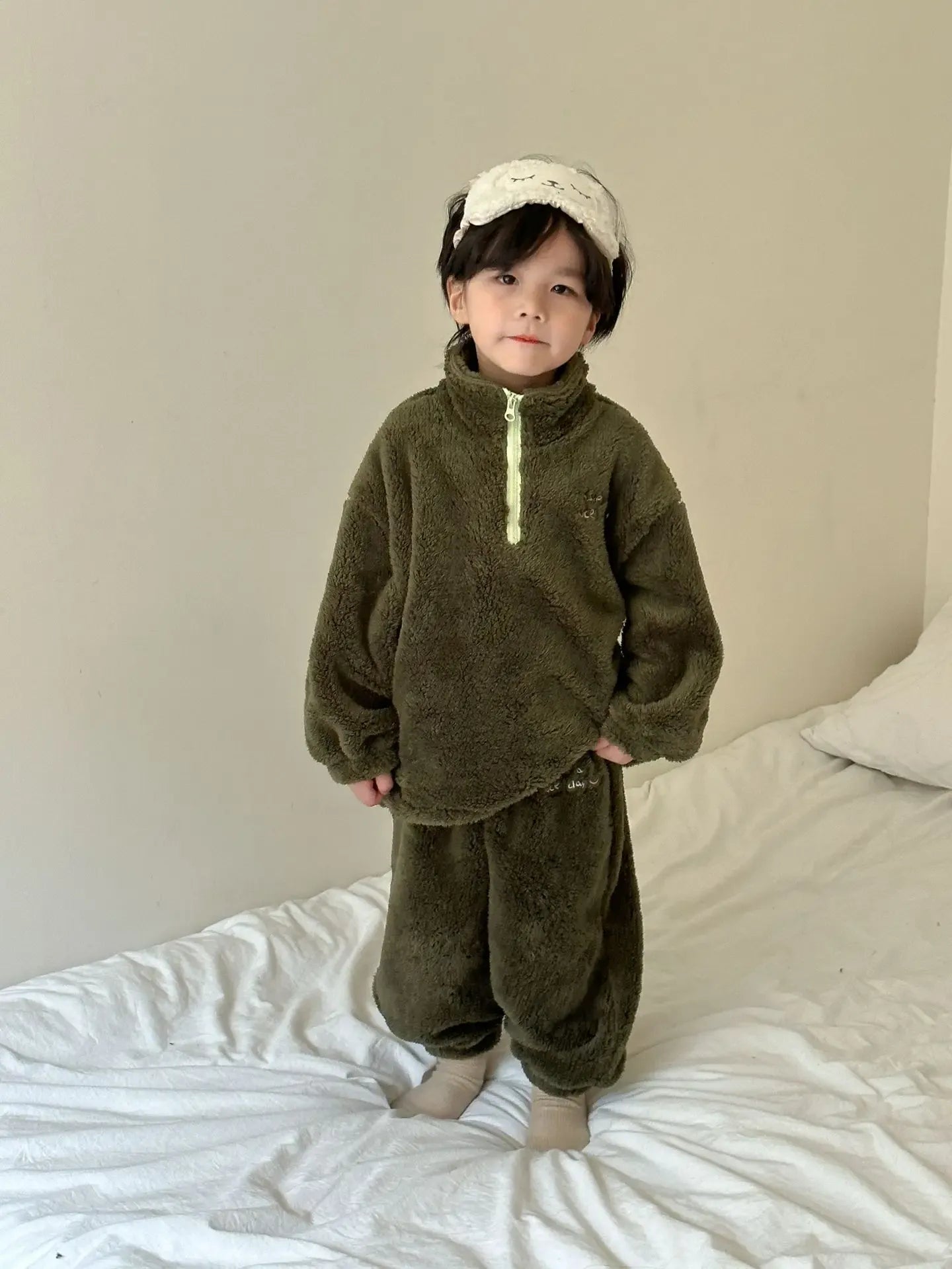 長袖パジャマ Green / 12M  80CM キッズセットアップ 2点セット フリースフランネル防寒長袖パジャマセット【mh0007784】