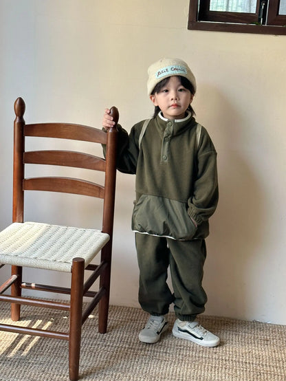 長袖セットアップ Green / 12M  80CM キッズセットアップ 2点セット フリース長袖プルオーバー+ロングパンツ【mh0007805】