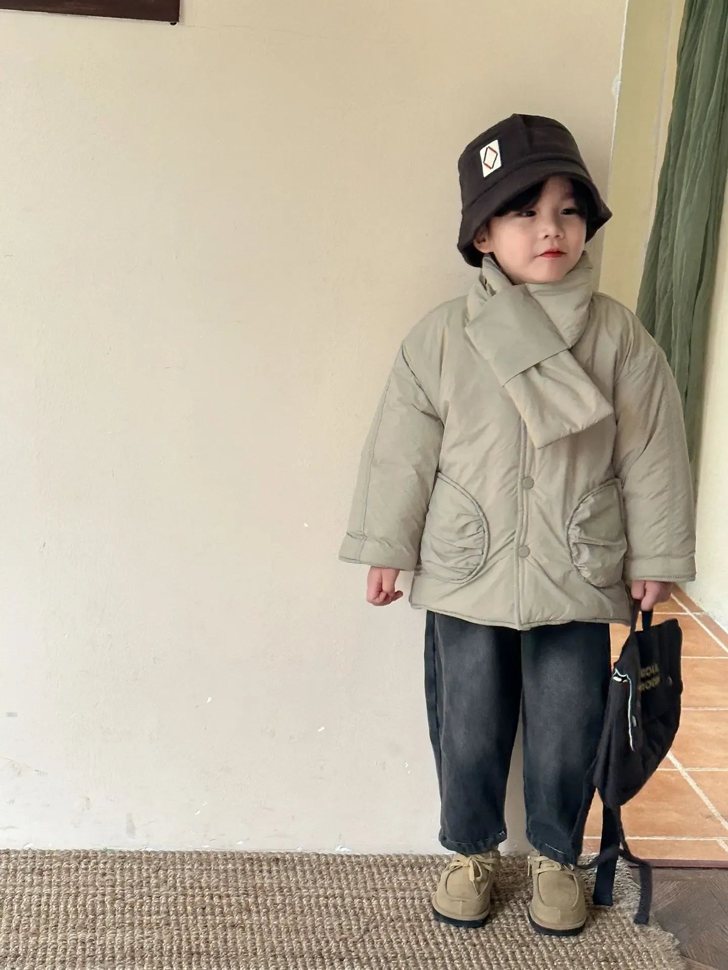 ショートコート・ジャケット・ジャンパー Green / 12M  80CM キッズアウター マフラードッキング裏フリースパデッドジャケットコート【mh0007786】