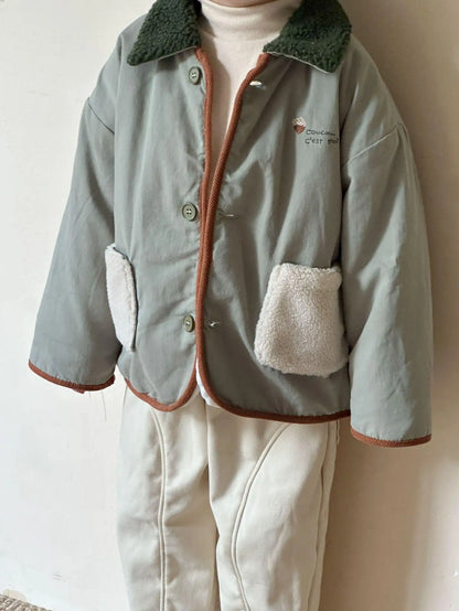 ショートコート・ジャケット・ジャンパー Green / 12M  80CM キッズアウター ボアフリース襟パデッドジャケットコート【mh0007803】