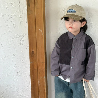 長袖シャツ・ブラウス Grey / 80cm キッズトップス パッチワーク長袖オーバーシャツ 2カラー【mh0007052】