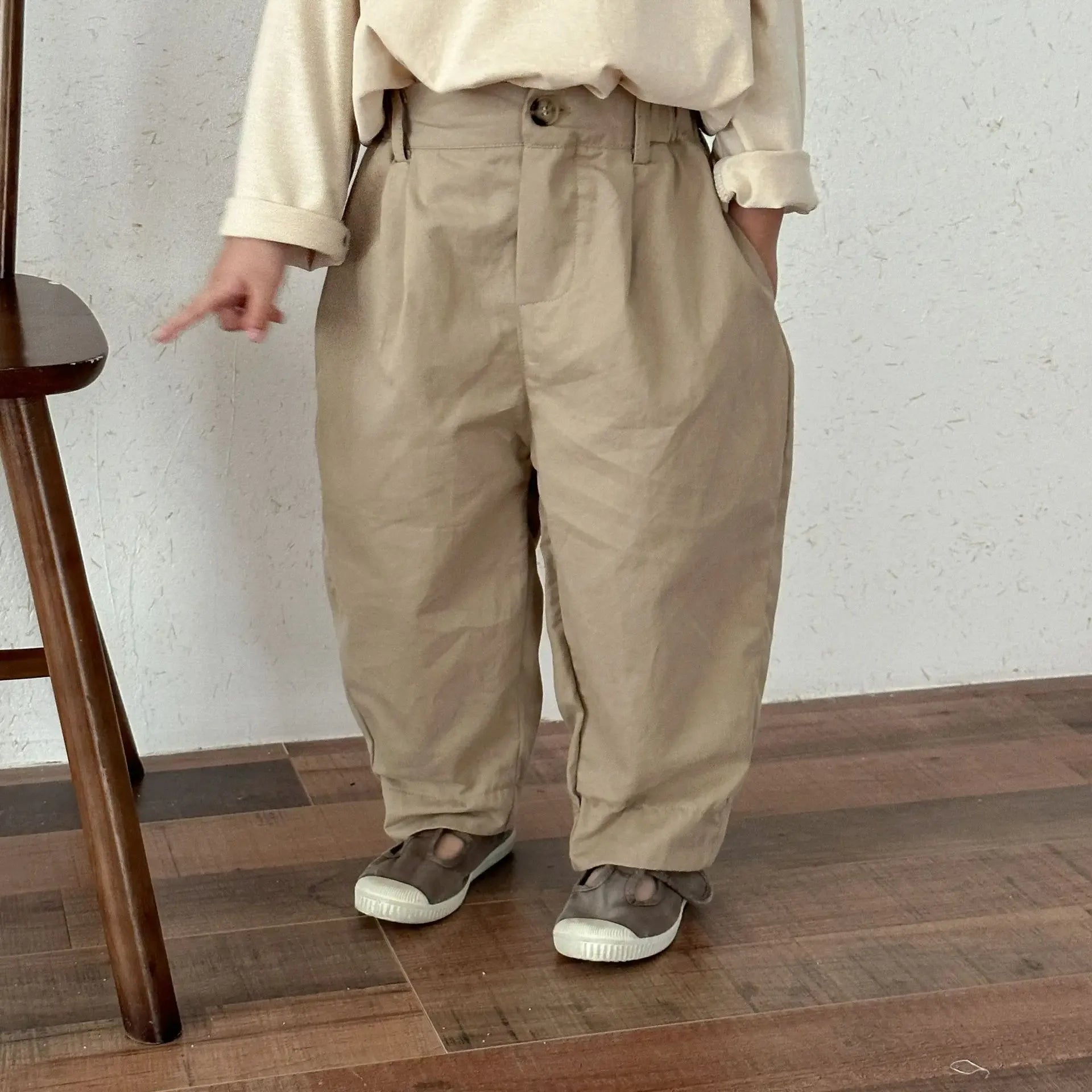 ロングパンツ・スウェットパンツ Khaki / 80cm 12M キッズパンツ シンプルベーシックルーズワイドロングバレルパンツ【mh0008779】