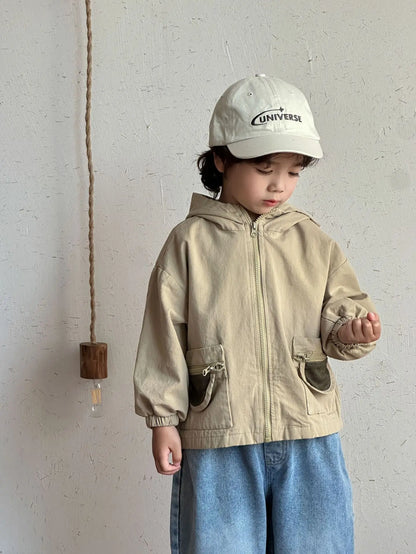ショートコート・ジャケット・ジャンパー Khaki / 80cm 12M キッズアウター ポケットアクセントフーディジップアップブルゾンジャケット【mh0008825】