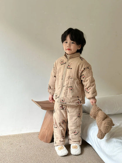 長袖セットアップ Kitty / 12M  80CM キッズセットアップ 2点セット 裏フリースジップアップジャケット+ロングパンツ 長袖パジャマセット ルームウェア【mh0007845】