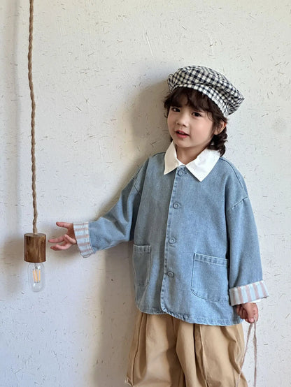 ショートコート・ジャケット・ジャンパー Light Blue / 80cm 12M キッズアウター デニムノーカラージャケット【mh0008830】