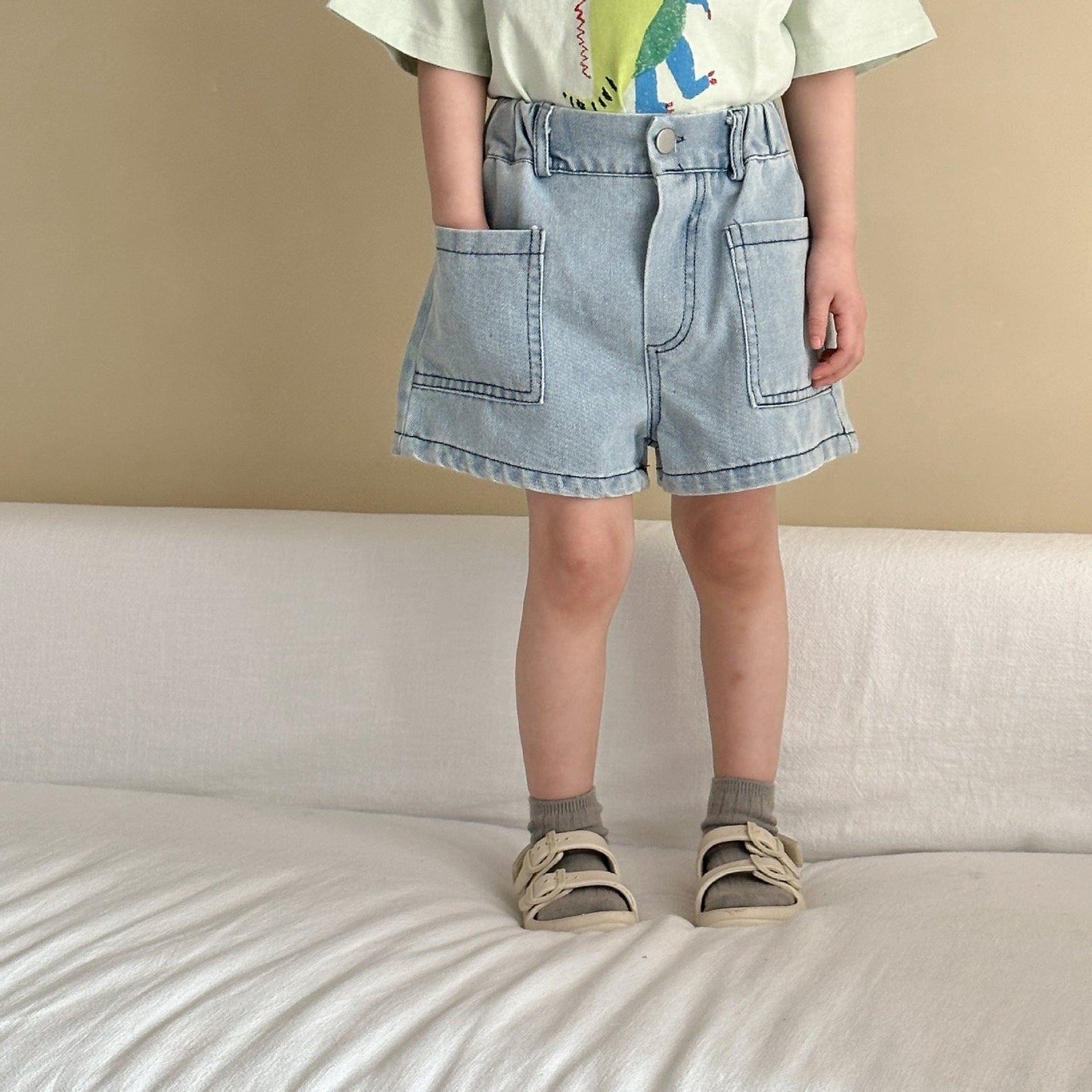 デニムパンツ Light Blue / 80cm シンプルデイリーデニムショートパンツ【mh0009830】