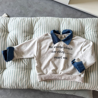 長袖シャツ・ブラウス Light Gray / 80cm レターロゴバイカラー長袖ポロシャツ【mh0010489】