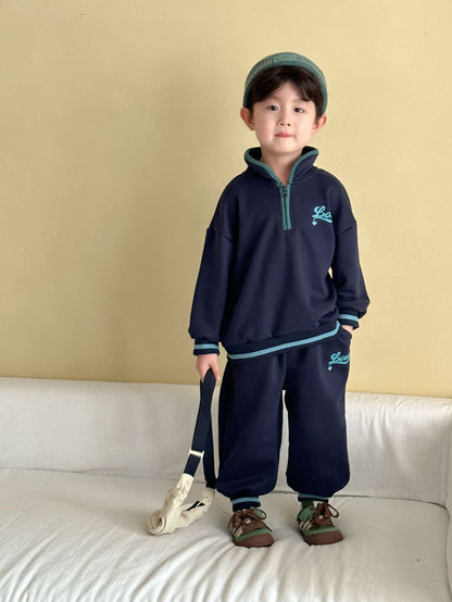 長袖セットアップ LOVE刺繍ハーフジップスウェットセットアップ 2点セット【mh0011251】