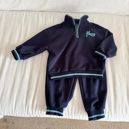 長袖セットアップ LOVE刺繍ハーフジップスウェットセットアップ 2点セット【mh0011251】