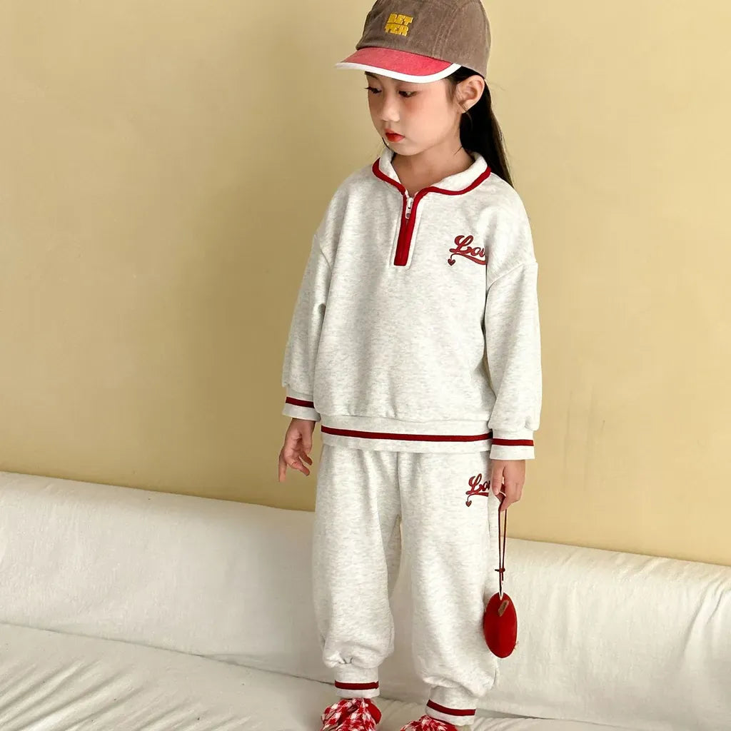 長袖セットアップ LOVE刺繍ハーフジップスウェットセットアップ 2点セット【mh0011251】