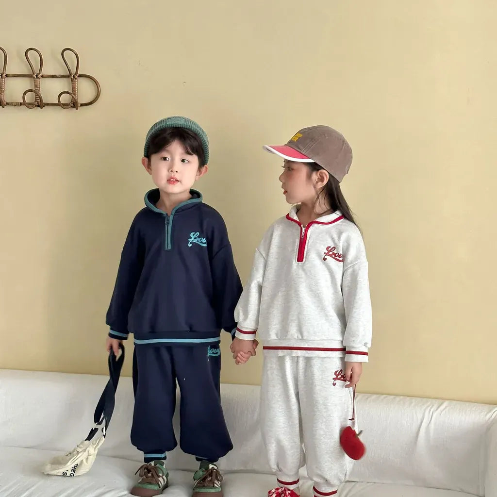 長袖セットアップ LOVE刺繍ハーフジップスウェットセットアップ 2点セット【mh0011251】