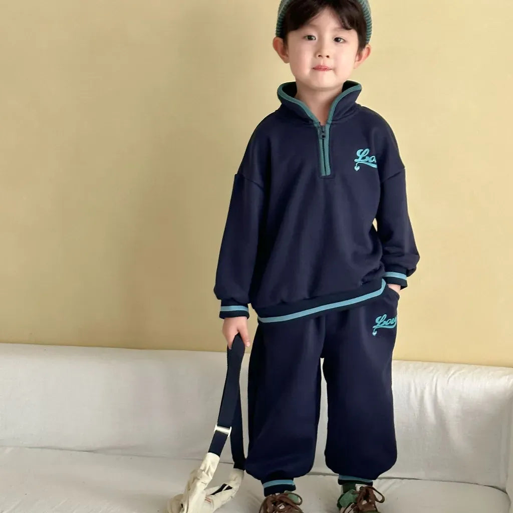 長袖セットアップ LOVE刺繍ハーフジップスウェットセットアップ 2点セット【mh0011251】