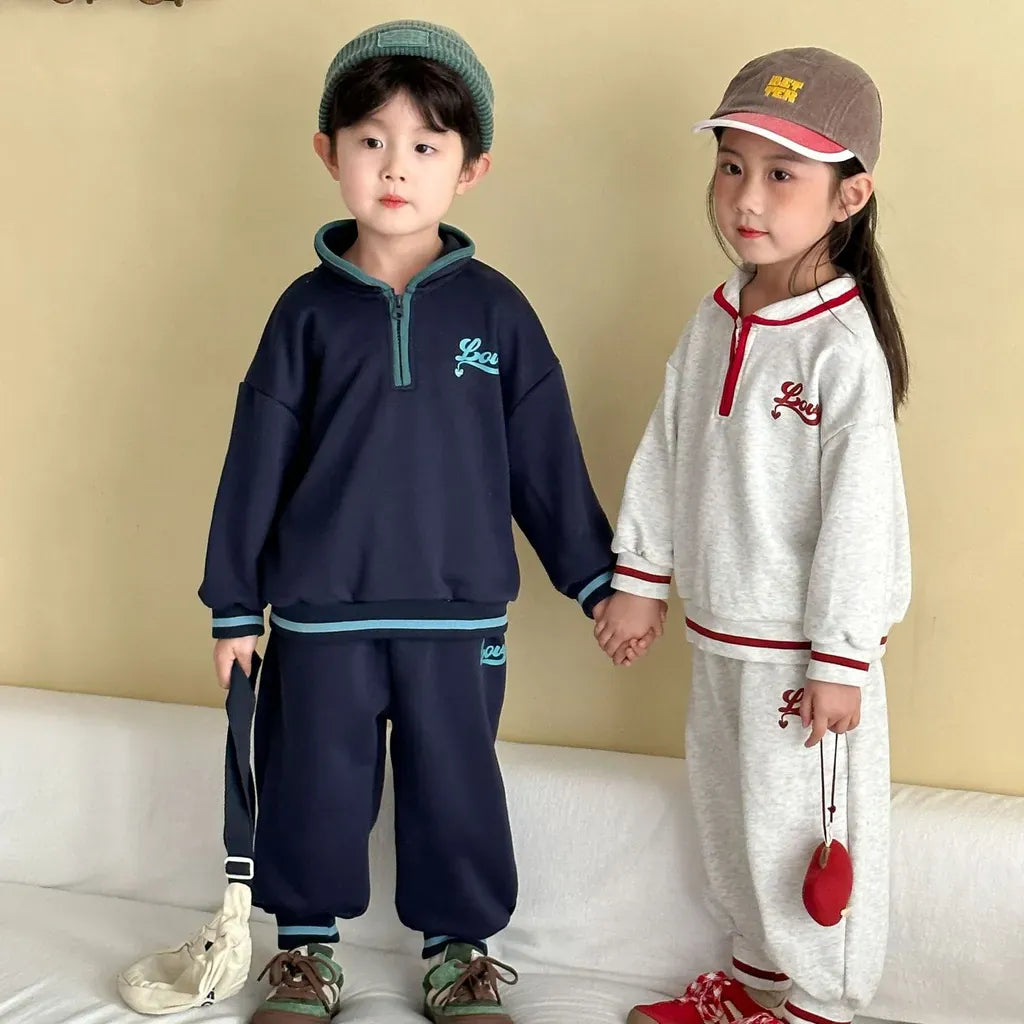 長袖セットアップ LOVE刺繍ハーフジップスウェットセットアップ 2点セット【mh0011251】