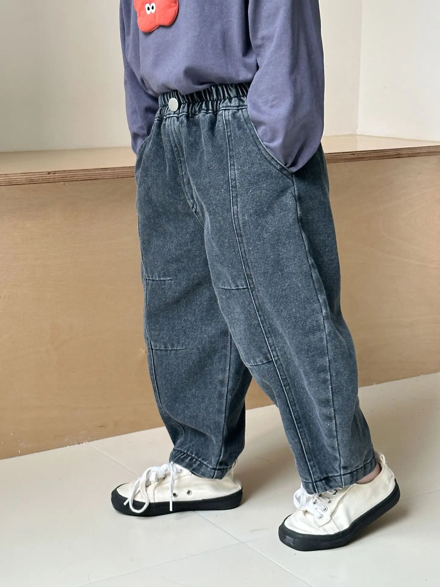 デニムパンツ キッズパンツ タックアクセントルーズデニムパンツジーンズ【mh-0008512】