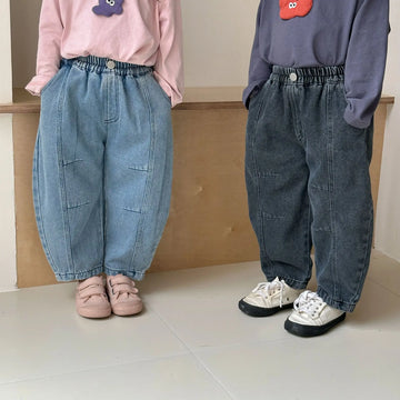 デニムパンツ キッズパンツ タックアクセントルーズデニムパンツジーンズ【mh-0008512】