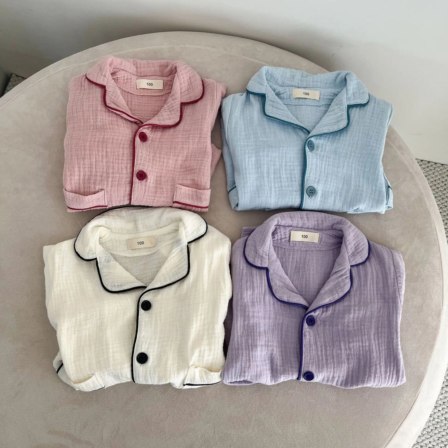 長袖パジャマ キッズ長袖パジャマセット パステルカラー長袖シャツ+ロングパンツセット【mh-0008519】