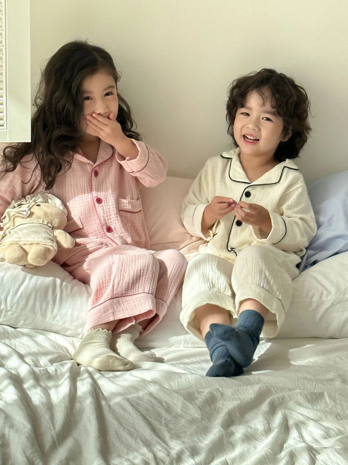 長袖パジャマ キッズ長袖パジャマセット パステルカラー長袖シャツ+ロングパンツセット【mh-0008519】