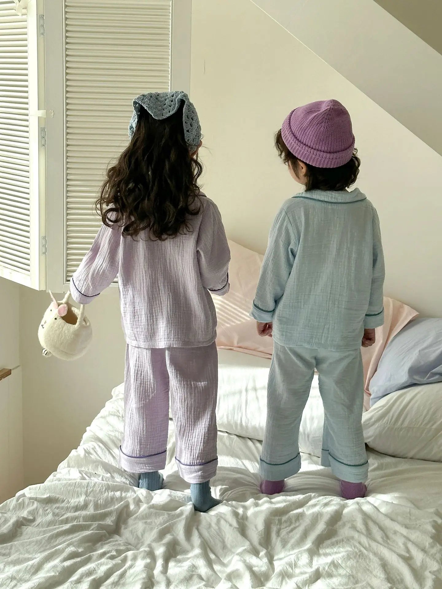 長袖パジャマ キッズ長袖パジャマセット パステルカラー長袖シャツ+ロングパンツセット【mh-0008519】