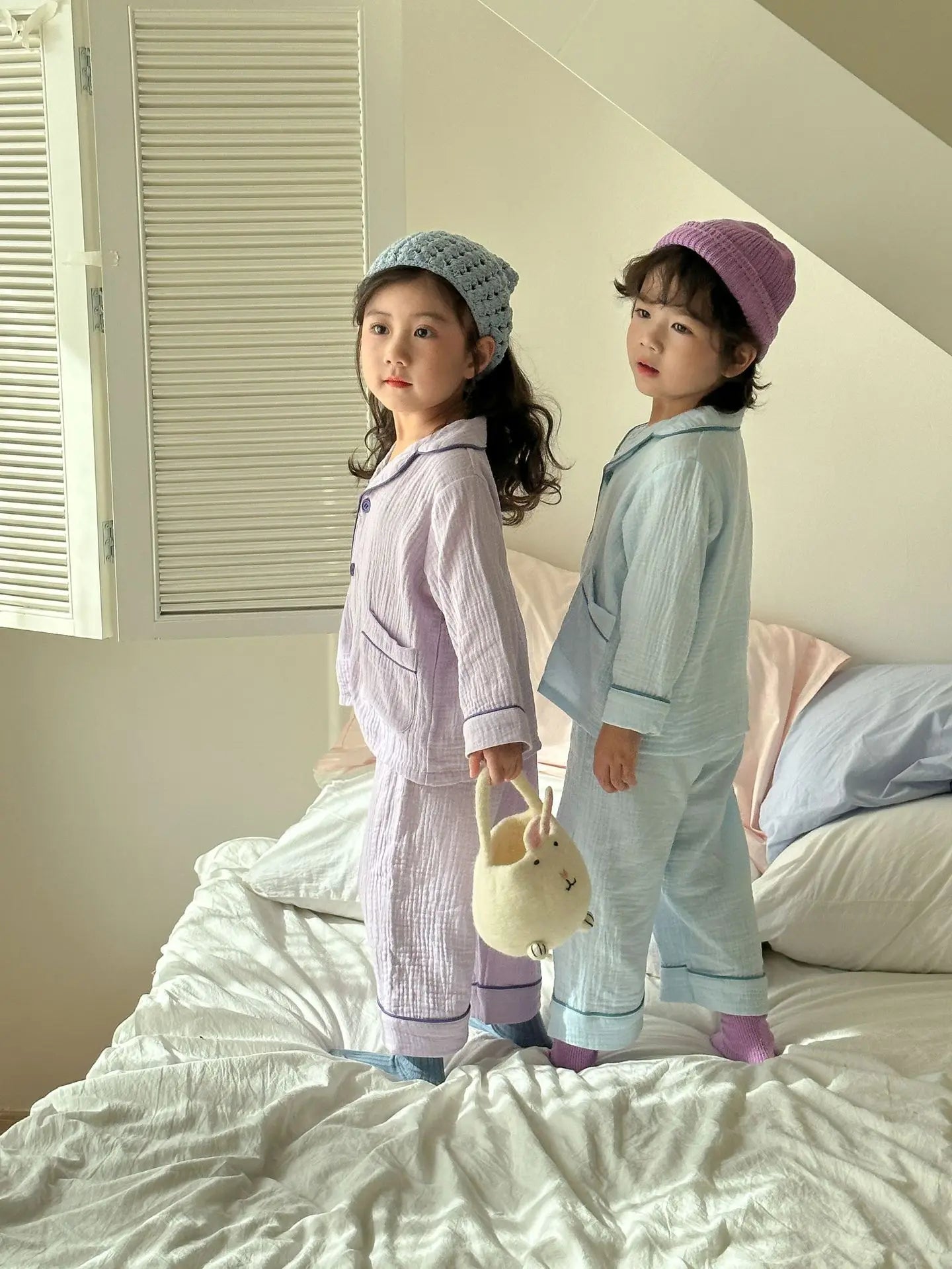 長袖パジャマ キッズ長袖パジャマセット パステルカラー長袖シャツ+ロングパンツセット【mh-0008519】