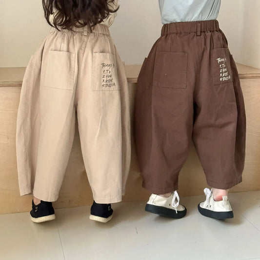 ロングパンツ・スウェットパンツ キッズパンツ ポケットロゴプリントロングワイドルーズパンツ【mh-0008775】