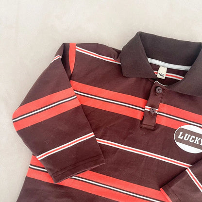 長袖シャツ・ブラウス キッズトップス レトロボーダー長袖ポロシャツ【mh-0008833】