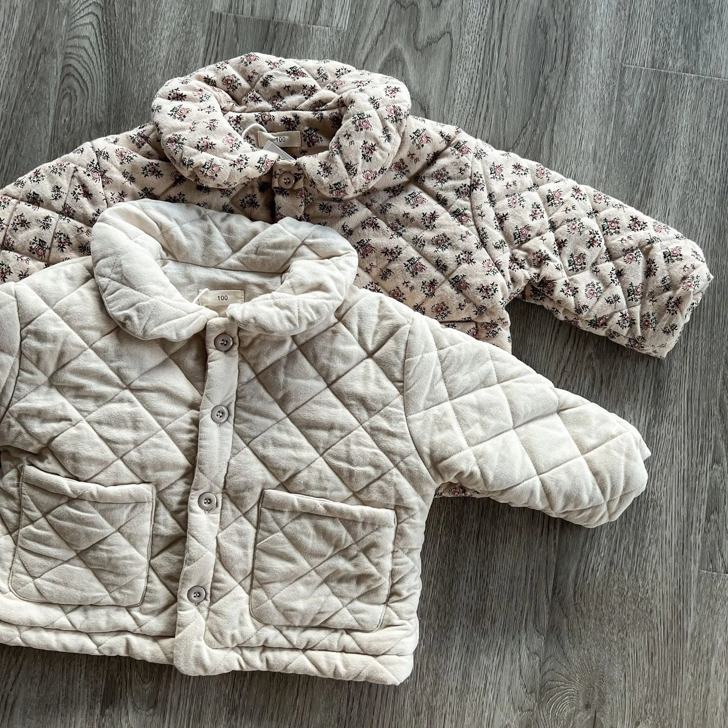 ショートコート・ジャケット・ジャンパー キッズアウター フラワープリント 無地 丸襟コート キルティングジャケット ガールズ 女の子 子供服【mh0003197】