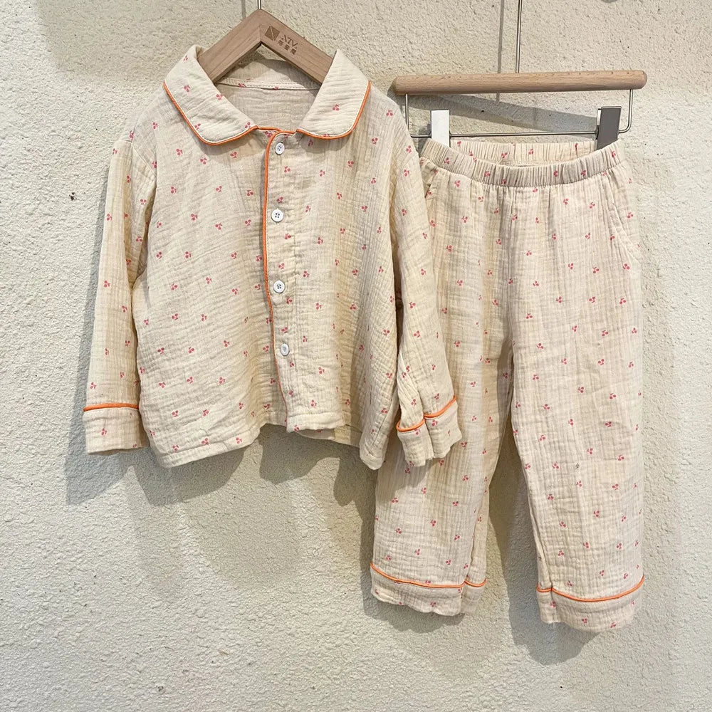 長袖パジャマ キッズパジャマ 長袖パジャマセット 長袖ブラウス ロングパンツ ストライプ フラワー花柄プリント【mh0003665】