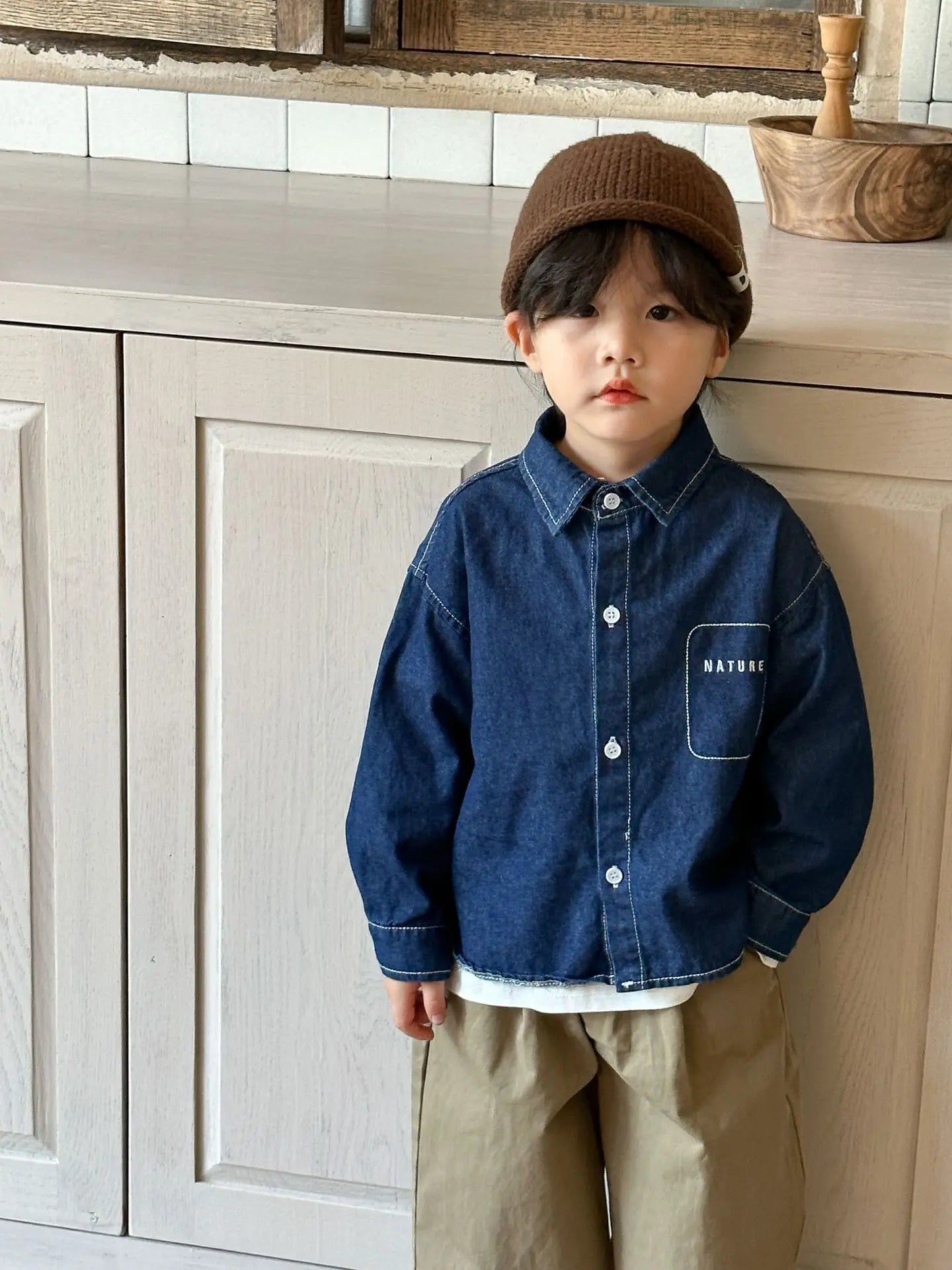 長袖ワンピース キッズトップス/ワンピース デニム 長袖シャツ/長袖セーラーカラーワンピース リンクコーデ 兄弟姉妹 お揃いコーデ【mh0006425】