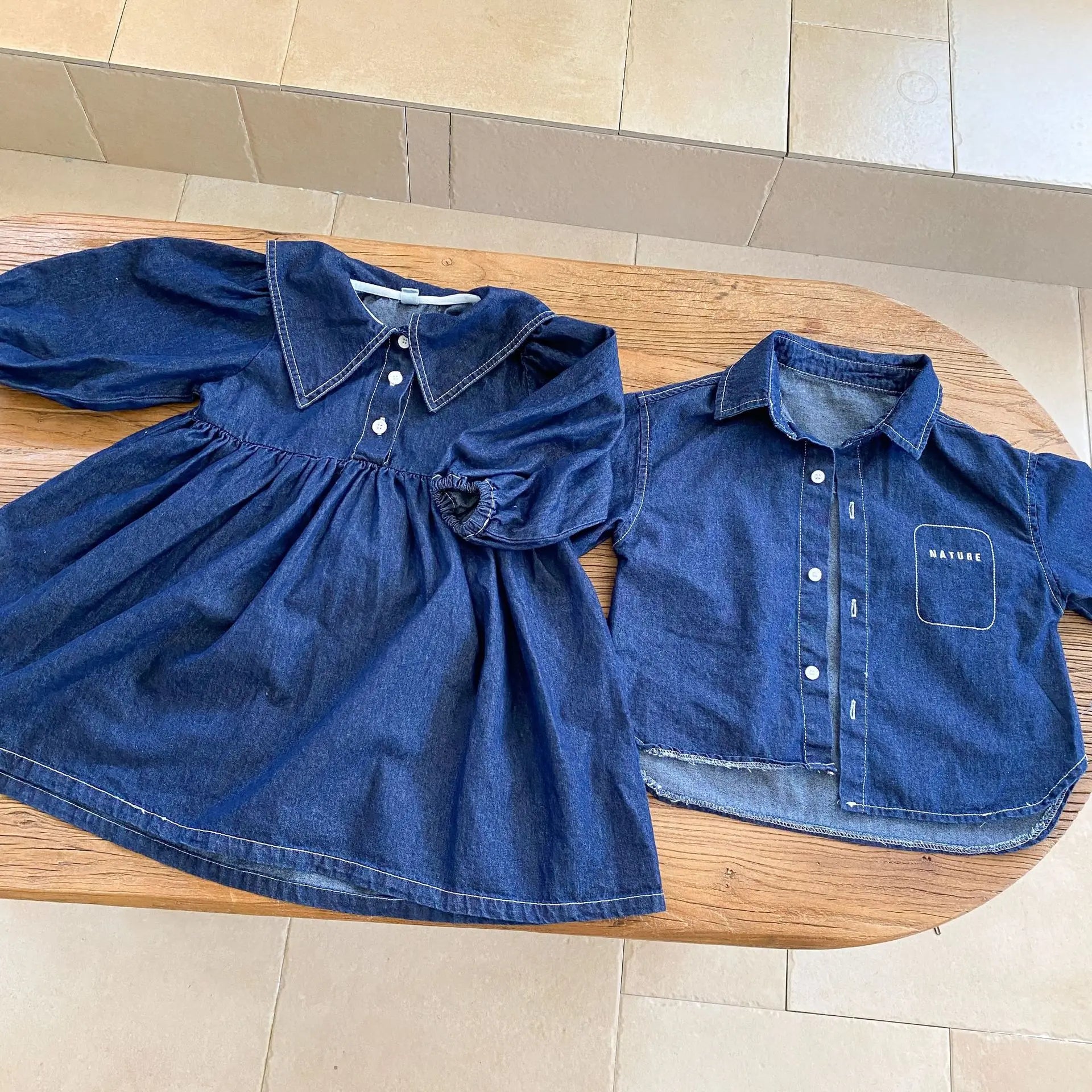 長袖ワンピース キッズトップス/ワンピース デニム 長袖シャツ/長袖セーラーカラーワンピース リンクコーデ 兄弟姉妹 お揃いコーデ【mh0006425】