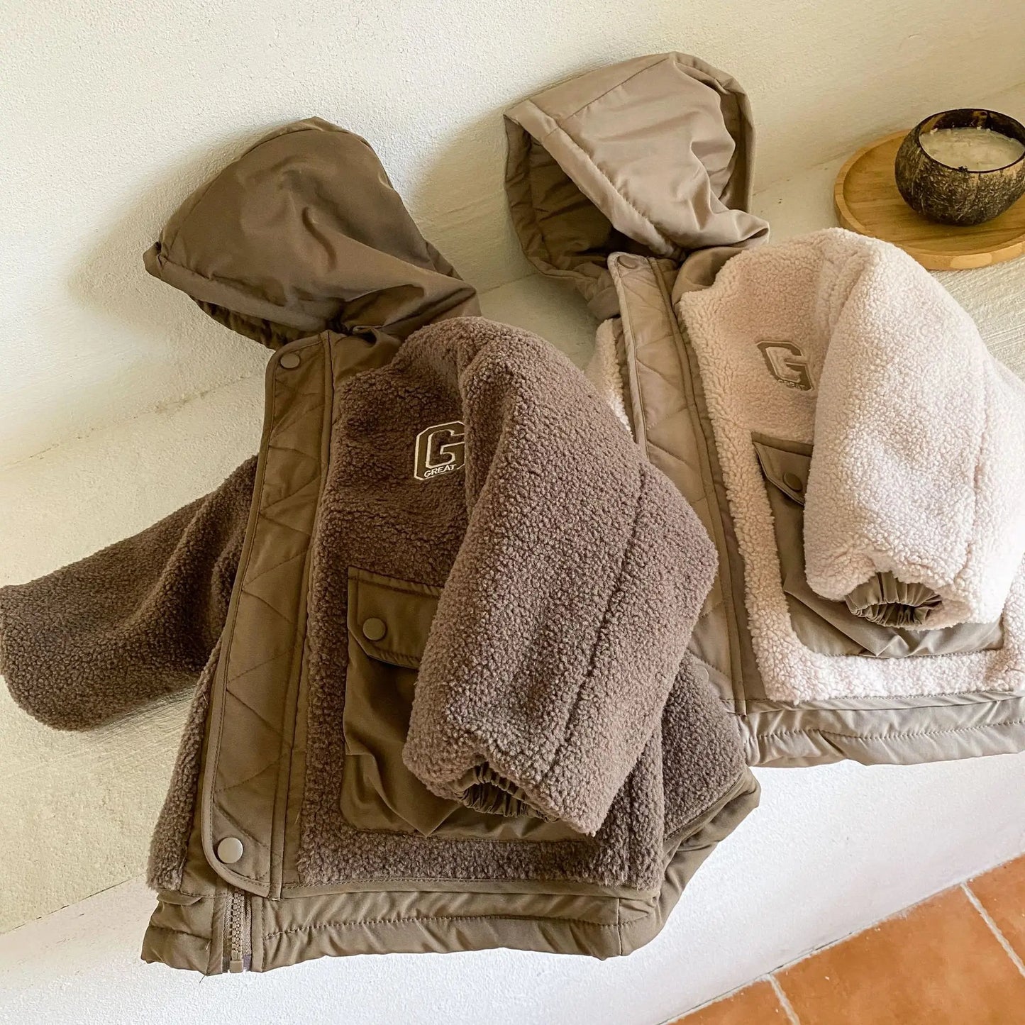 ショートコート・ジャケット・ジャンパー キッズアウター ボアフリースキルティングドッキングフード付きジャケットコート【mh0007782】