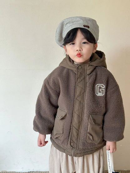 ショートコート・ジャケット・ジャンパー キッズアウター ボアフリースキルティングドッキングフード付きジャケットコート【mh0007782】