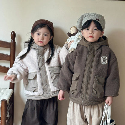 ショートコート・ジャケット・ジャンパー キッズアウター ボアフリースキルティングドッキングフード付きジャケットコート【mh0007782】